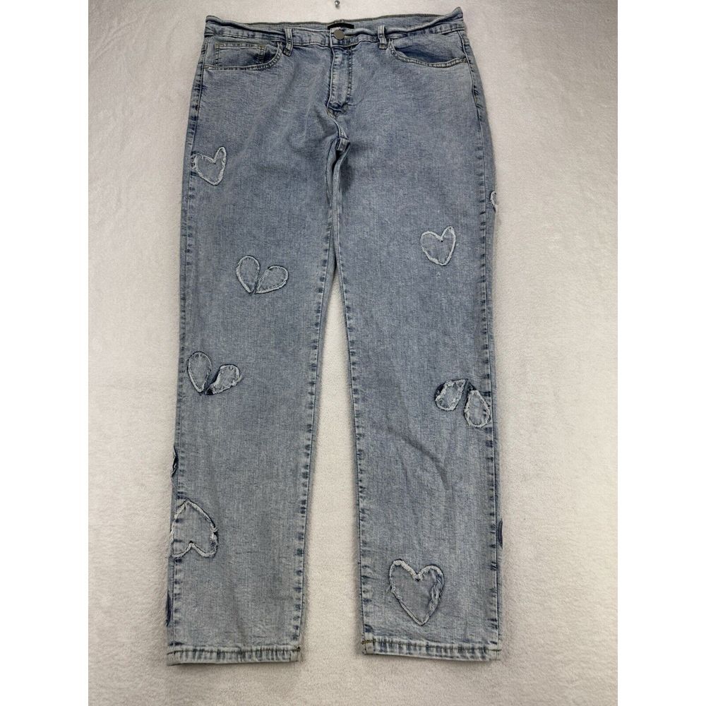 Nova Men Heart Jeans 36 Acid Wash‎ Denim Stretch Valentines Baggy Retro